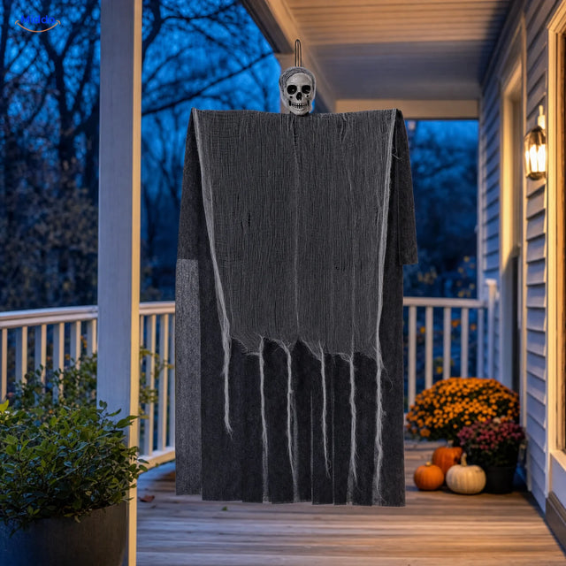 HauntCraft™ Gray Gauze Hanging Halloween Skull Ghost Decoration | For Spooky Scene Setups - conversion hero