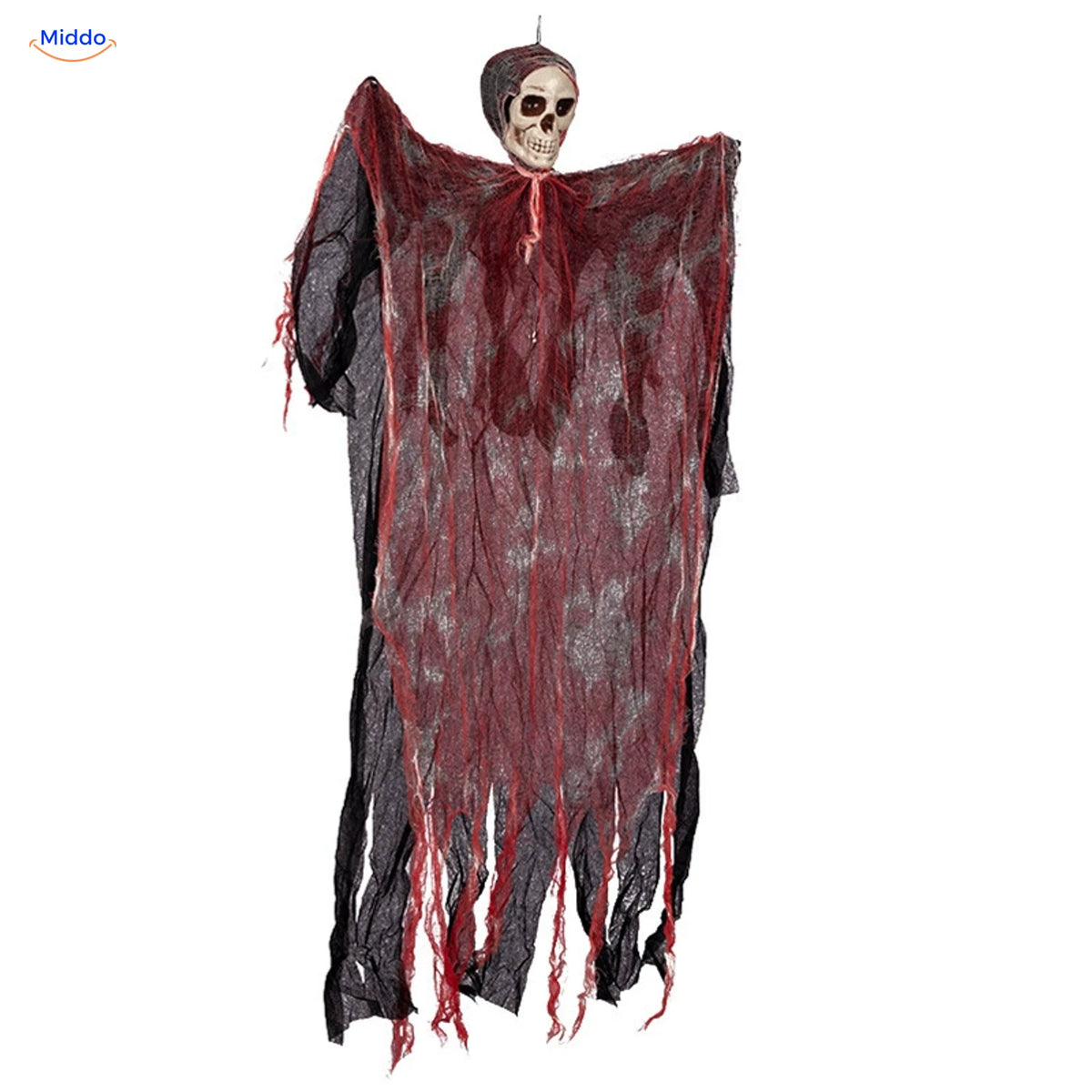 HauntCraft™ Gray Gauze Hanging Halloween Skull Ghost Decoration | For Spooky Scene Setups - Standard Blood Gauze