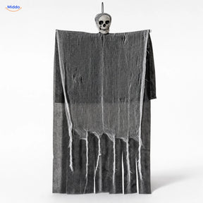 HauntCraft™ Gray Gauze Hanging Halloween Skull Ghost Decoration | For Spooky Scene Setups - Standard Gray Gauze