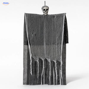 HauntCraft™ Gray Gauze Hanging Halloween Skull Ghost Decoration | For Spooky Scene Setups - Standard Gray Gauze