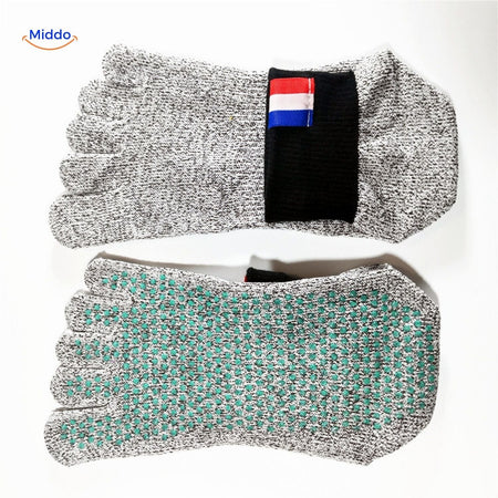 Five-toe socks engineered for hazardous work environments requiring reliable protection.