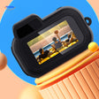HD mini camera displaying live video recording on screen