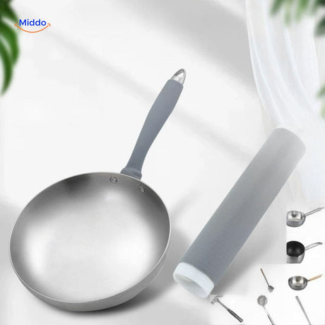 Silicone handle protector fits various pan sizes and cookware handles.
