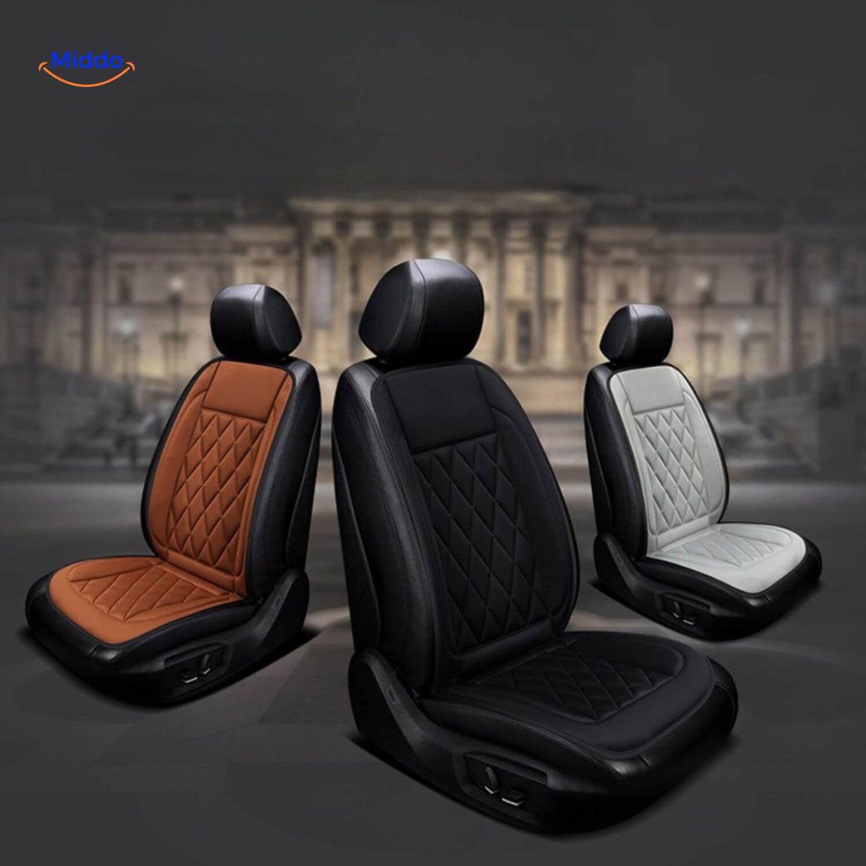 Heated car seat cushion with brown diamond stitching pattern and quality fabric covering.