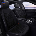 Heated car seat cushion installed in sporty vehicle interior, enhancing driver comfort.