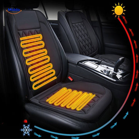 Heated car seat cushion with ventilation design for breathable warmth in any season.