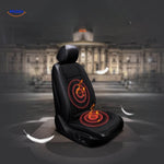 Heated car seat cushion featuring orange and black diamond-quilted upholstery design.
