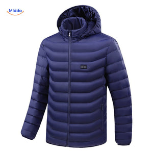 Blue heated hoodie designed for maximum winter comfort and style.