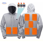 Gray heated hoodie with multiple heating zones for full-body warmth coverage.