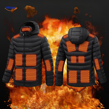 Heated hoodie in modern slim fit design, featuring sleek styling.