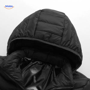 Winter essential heated hoodie combining comfort with contemporary style.