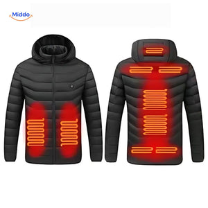 Heated hoodie with USB-powered winter protection technology.