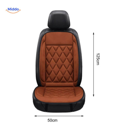 Heated car seat cushion with comfortable upholstery design and attractive quilted pattern.