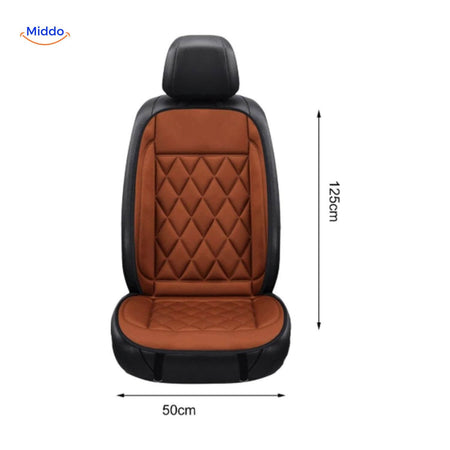Heated car seat cushion with comfortable upholstery design and attractive quilted pattern.