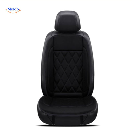 Premium heated car seat cushion with diamond-quilted upholstery design for comfort and support.