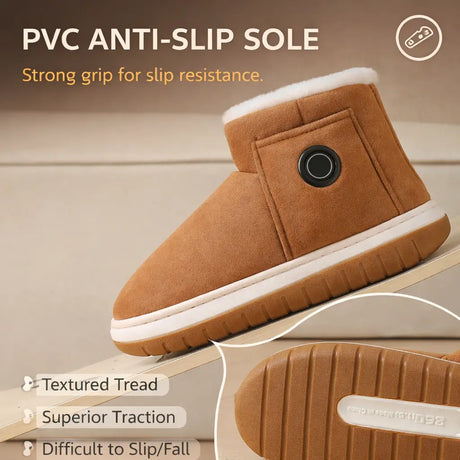 CozyFlex heated shoes with non-slip sole for stability and safety.