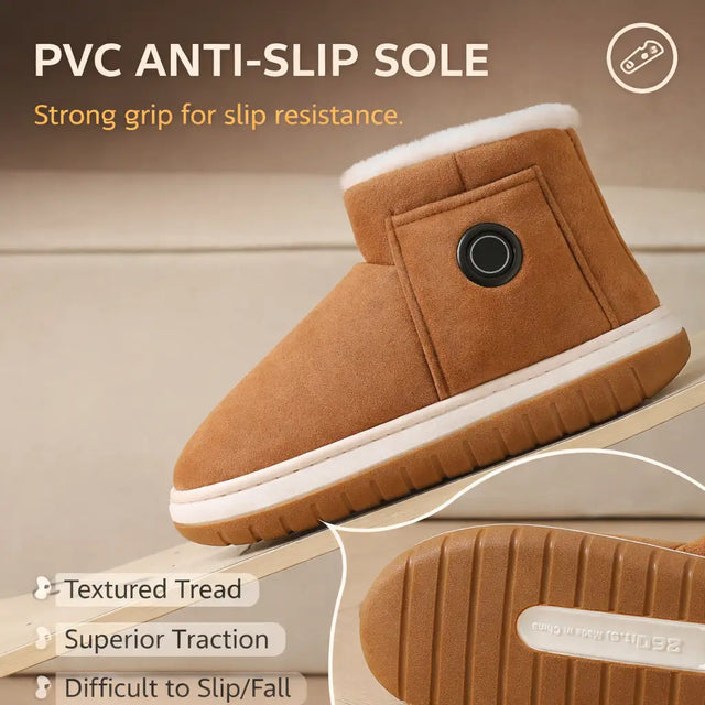 CozyFlex heated shoes with non-slip sole for stability and safety.