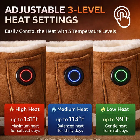 CozyFlex heated shoes with adjustable three-level heat control.