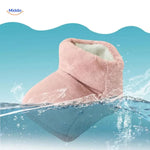 Pink heated foot warmer featuring full lining and convenient side zipper.
