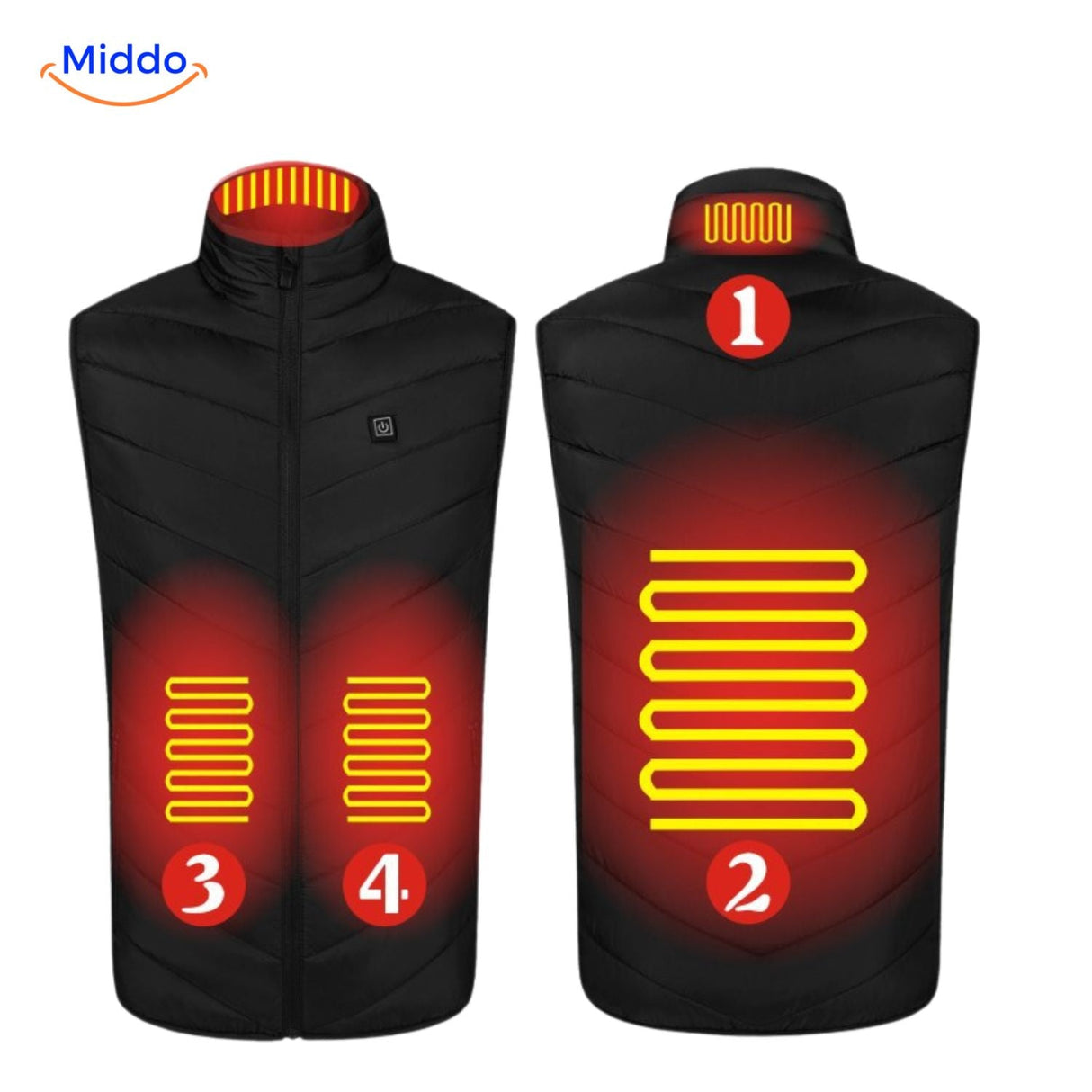Blue HeatGuard vest with 4 heat zones for essential body warmth.