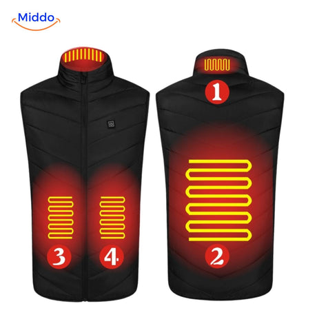 Blue HeatGuard vest with 4 heat zones for essential body warmth.