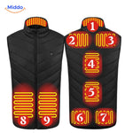 Black HeatGuard vest with 8 heating zones for full-body coverage.