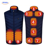 Blue HeatGuard vest with 8 heating zones for optimal warmth distribution.