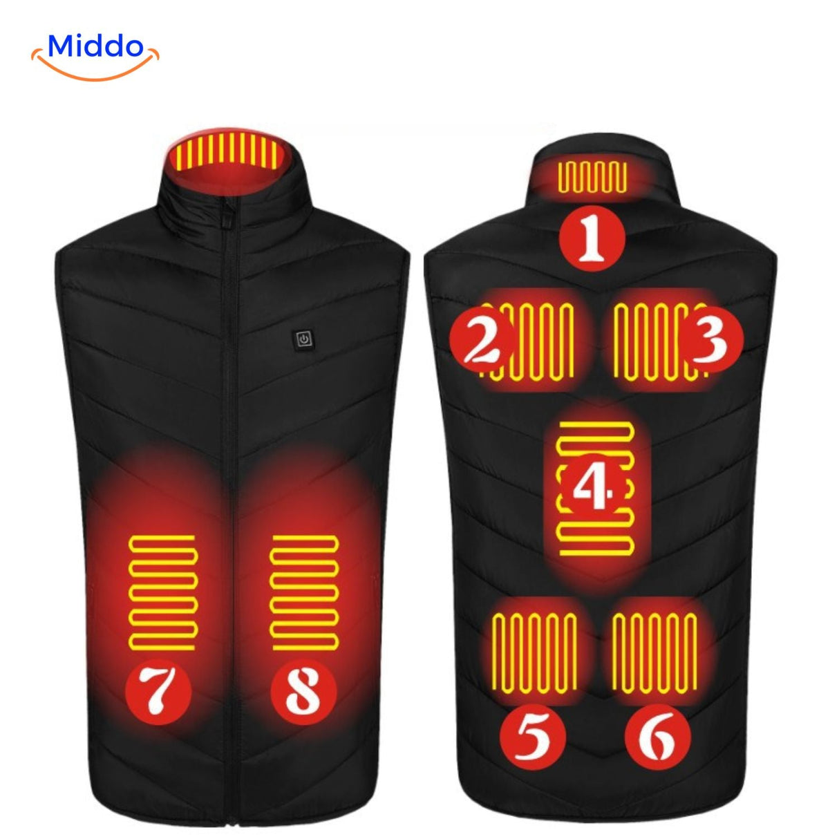 HeatGuard heated vest collection in all colors showcasing heat distribution.