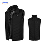 Basic black heated vest shown open to display interior heat element construction.