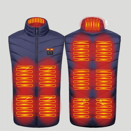 Dark blue HeatGuard heated vest for modern style and daily wear.