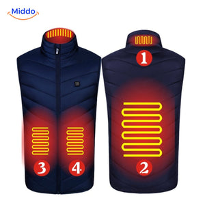 HeatGuard heated vest glowing orange showing active heating elements.