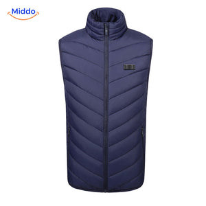 Red HeatGuard vest featuring distinct heating zones for full-body warmth.