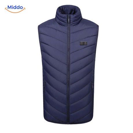 Red HeatGuard vest featuring distinct heating zones for full-body warmth.