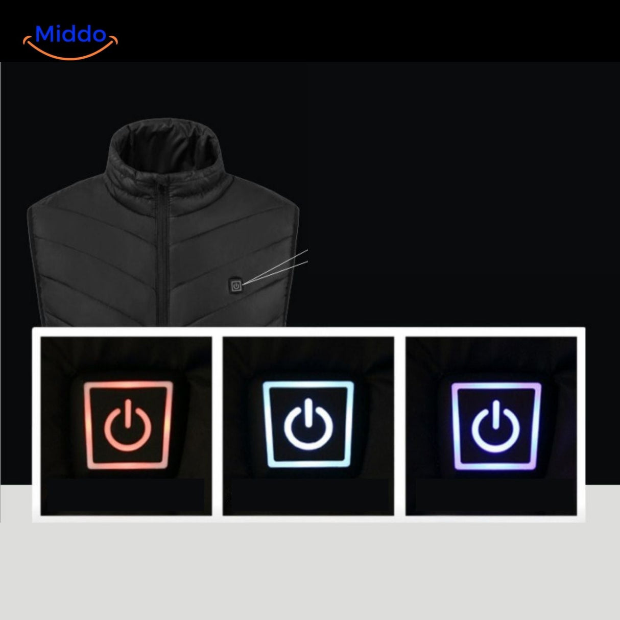 HeatGuard heated vest showing temperature control button for easy adjustment.