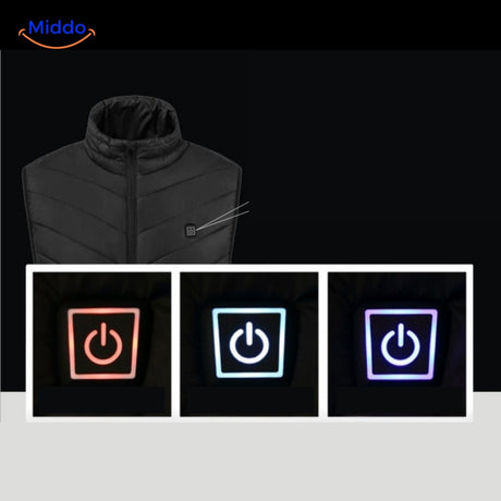 HeatGuard heated vest showing temperature control button for easy adjustment.