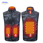 Black HeatGuard heated vest highlighting multiple thermal zones.