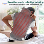 Large format heating pad with full coverage for neck, shoulders and upper back area.