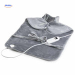 Electric heating pad with remote control for easy adjustment of heat settings while wearing.