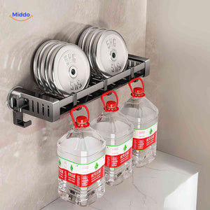 Ultra-sturdy weight-bearing stainless steel suction shelf with hooks.