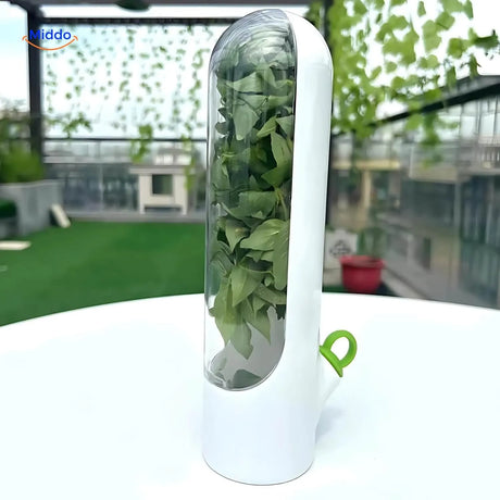 Herb keeper displayed on table showing conservation tool design.