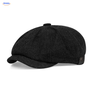Heritage Eight flat cap, Herringbone black
