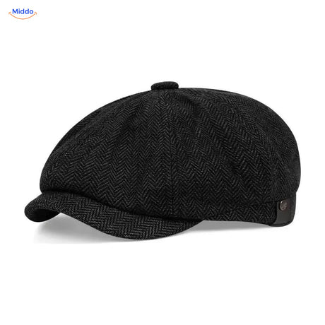 Heritage Eight flat cap, Herringbone black
