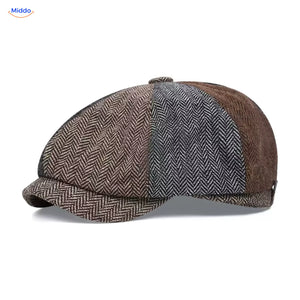 Heritage Eight flat cap, Herringbone color block