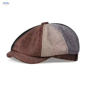 Heritage Eight flat cap, Linen color block