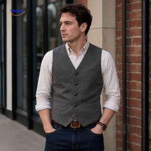 Wool herringbone vest perfect for casual everyday wear.