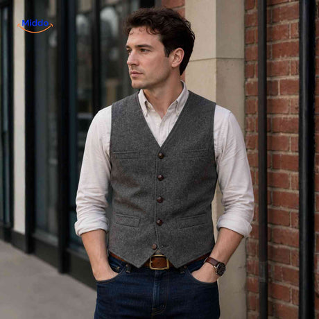 Wool herringbone vest perfect for casual everyday wear.