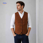 Cognac herringbone wool vest with classic heritage appeal.