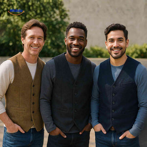 Herringbone wool vest available in multiple color choices.