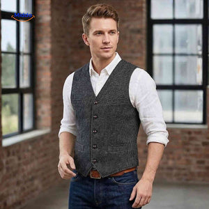 Men's herringbone wool vest in classic heritage style.