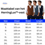 Size chart for herringbone wool vest measurements.